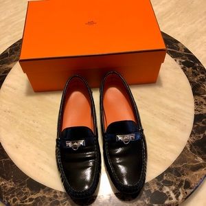 Auth Hermes Patent Epsom Leather Irving Loafers Size 38